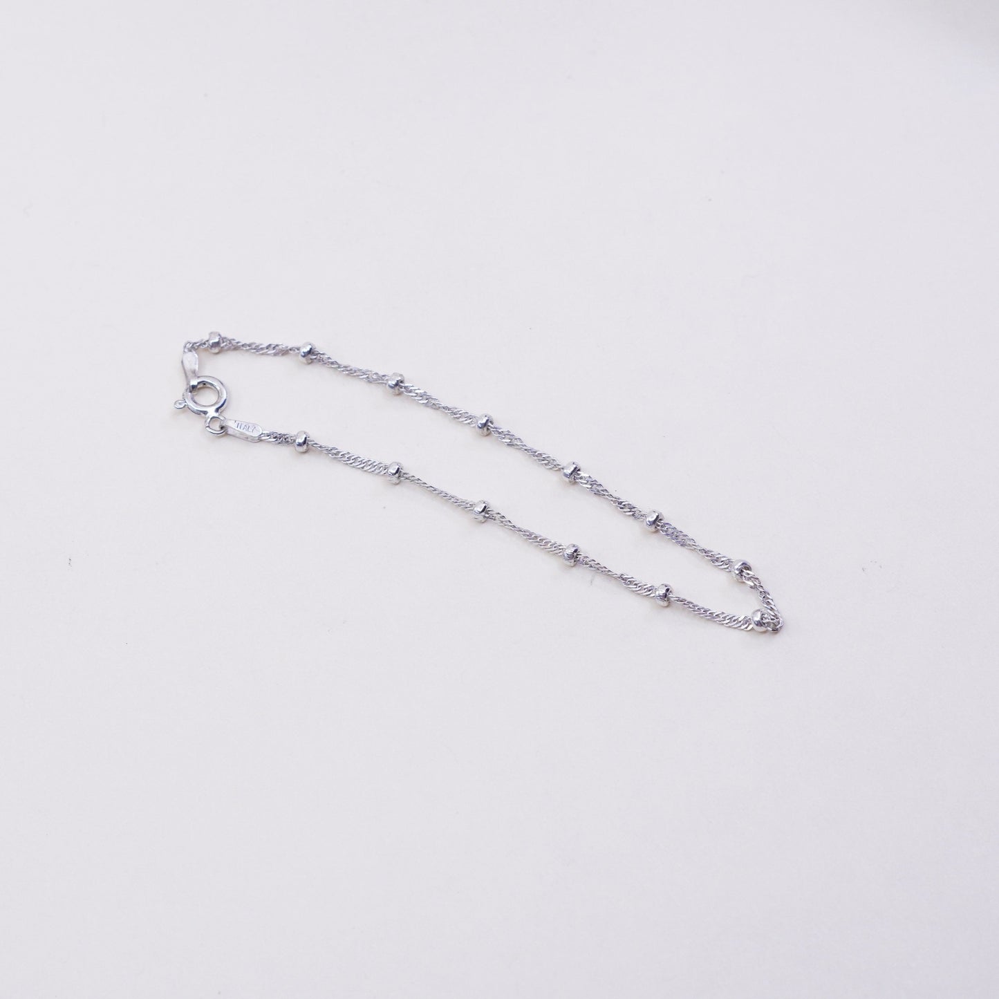 7”, 1mm, Vintage sterling silver bracelet, 925 twisted curb chain with beads