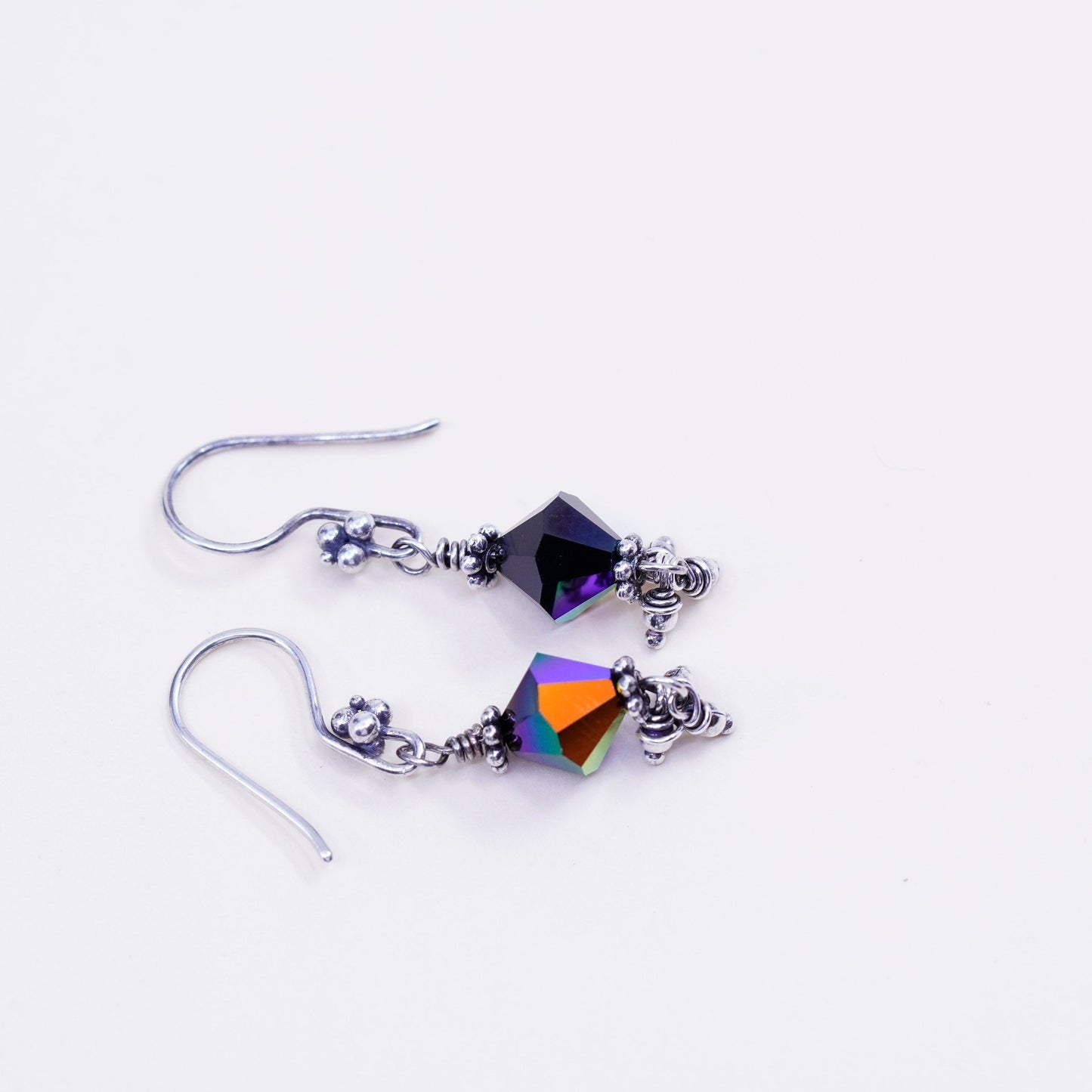 Vintage Sterling 925 silver handmade earrings dangles with Crystal and beads