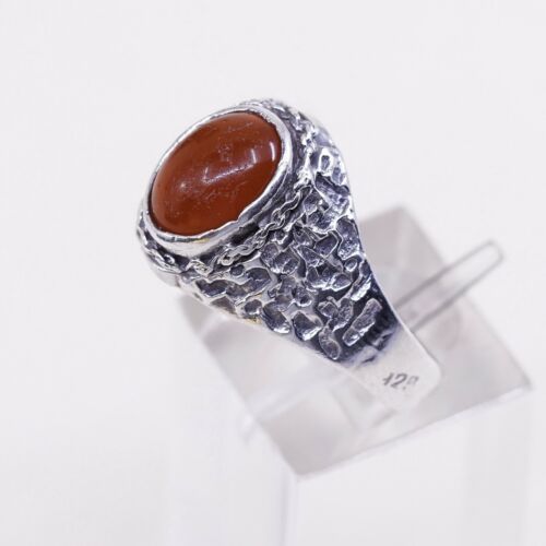 Sz 10.5, Vtg Sterling Silver Handmade Ring, 925 Statement Ring W/ Carnelian