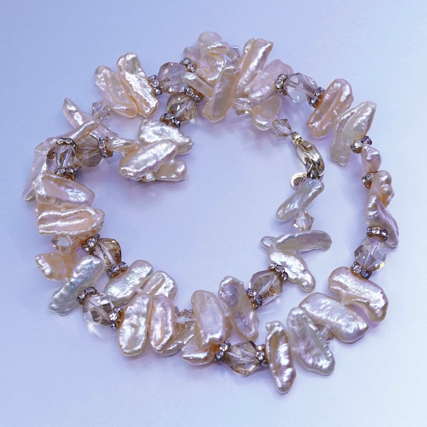 18”, Lucas Lameth Luc baroque pearl necklace citrine sterling 925 silver clasp