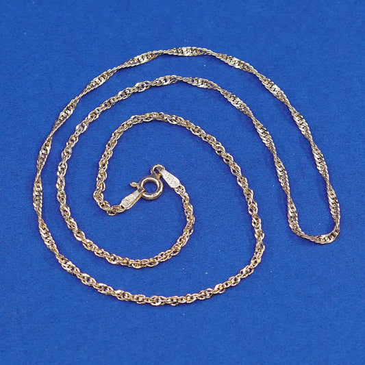 16" Italy Sterling silver handmade necklace Vermeil gold 925 twisted curb chain
