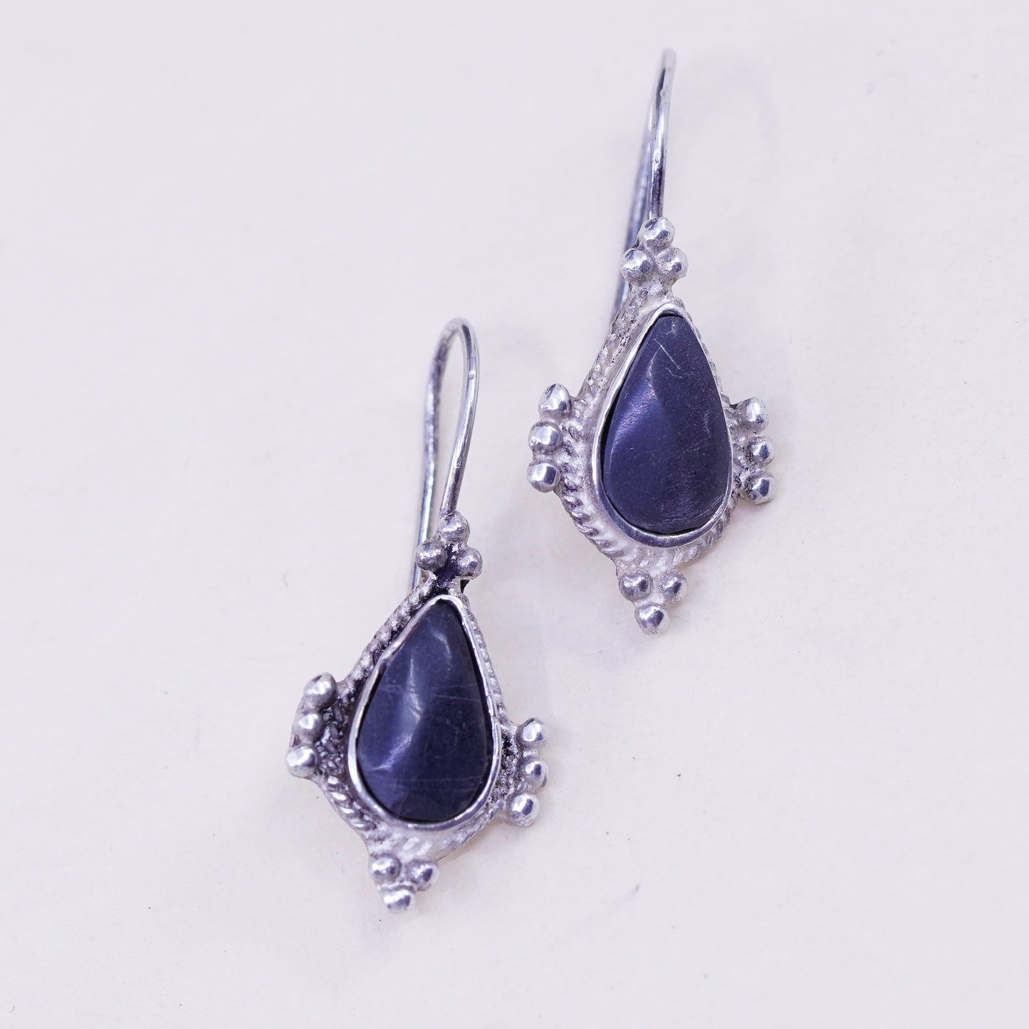 Vintage Sterling 925 silver handmade teardrop earrings with agate