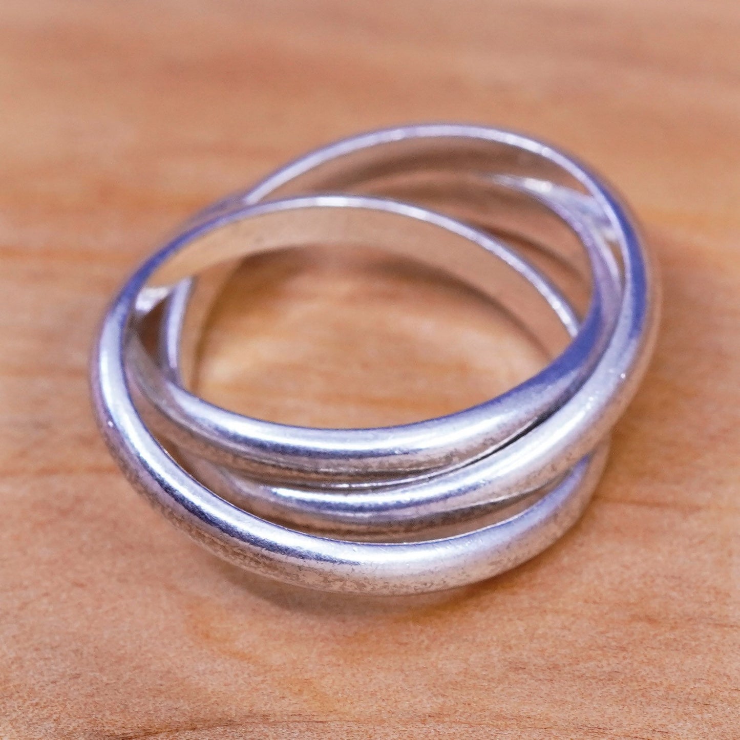 size 8, vintage Sterling silver handmade ring, 925 entwined band
