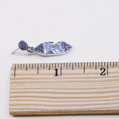 VTG sterling 925 silver handmade earrings Dangles W/ CZ N marcasite