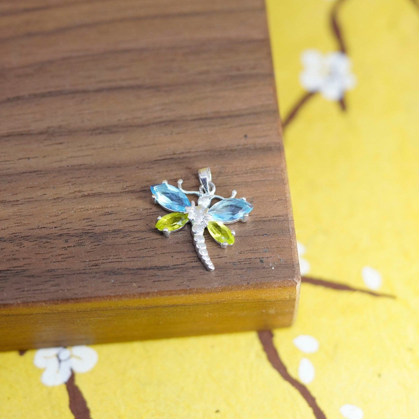 Vintage Sterling silver handmade pendant, 925 dragonfly with Crystal