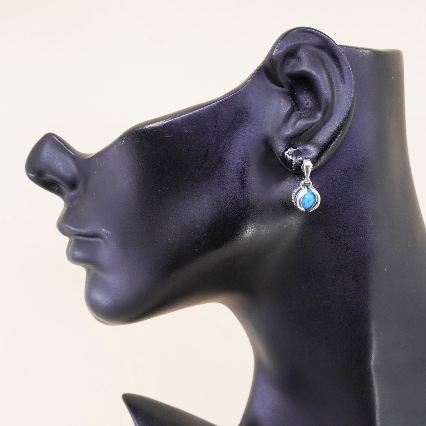 Vintage SE sterling silver handmade earrings, 925 drops with sodalite beads