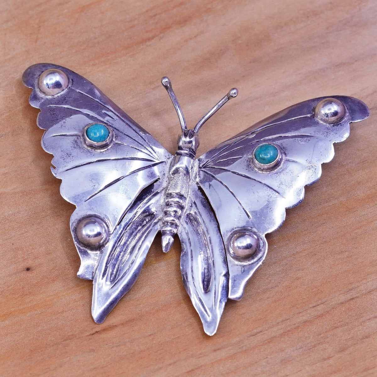 antique southwestern handmade sterling 925 silver butterfly brooch turquoise