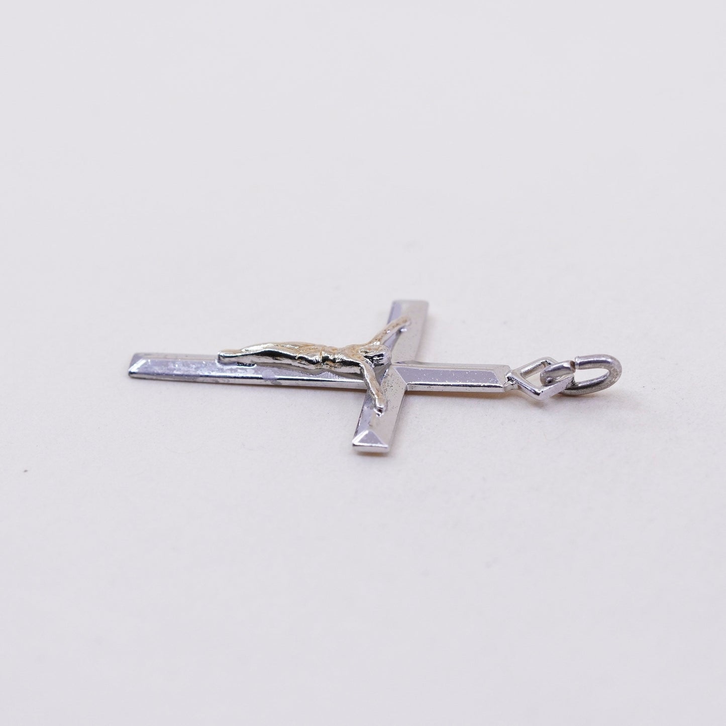 two tone sterling silver cross charm, 925 bracelet pendant, Christian, Catholic