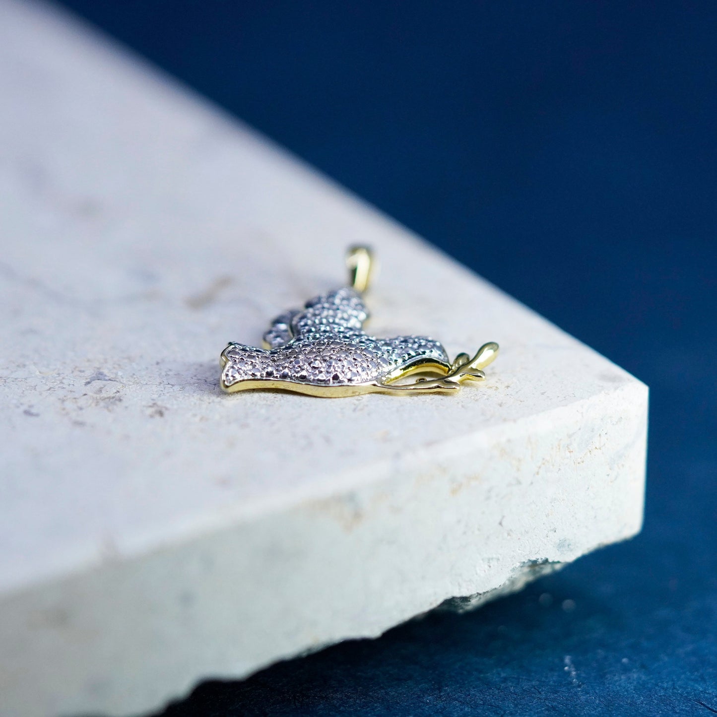 vermeil gold over sterling silver handmade pendant, 925 peace dove bird diamond
