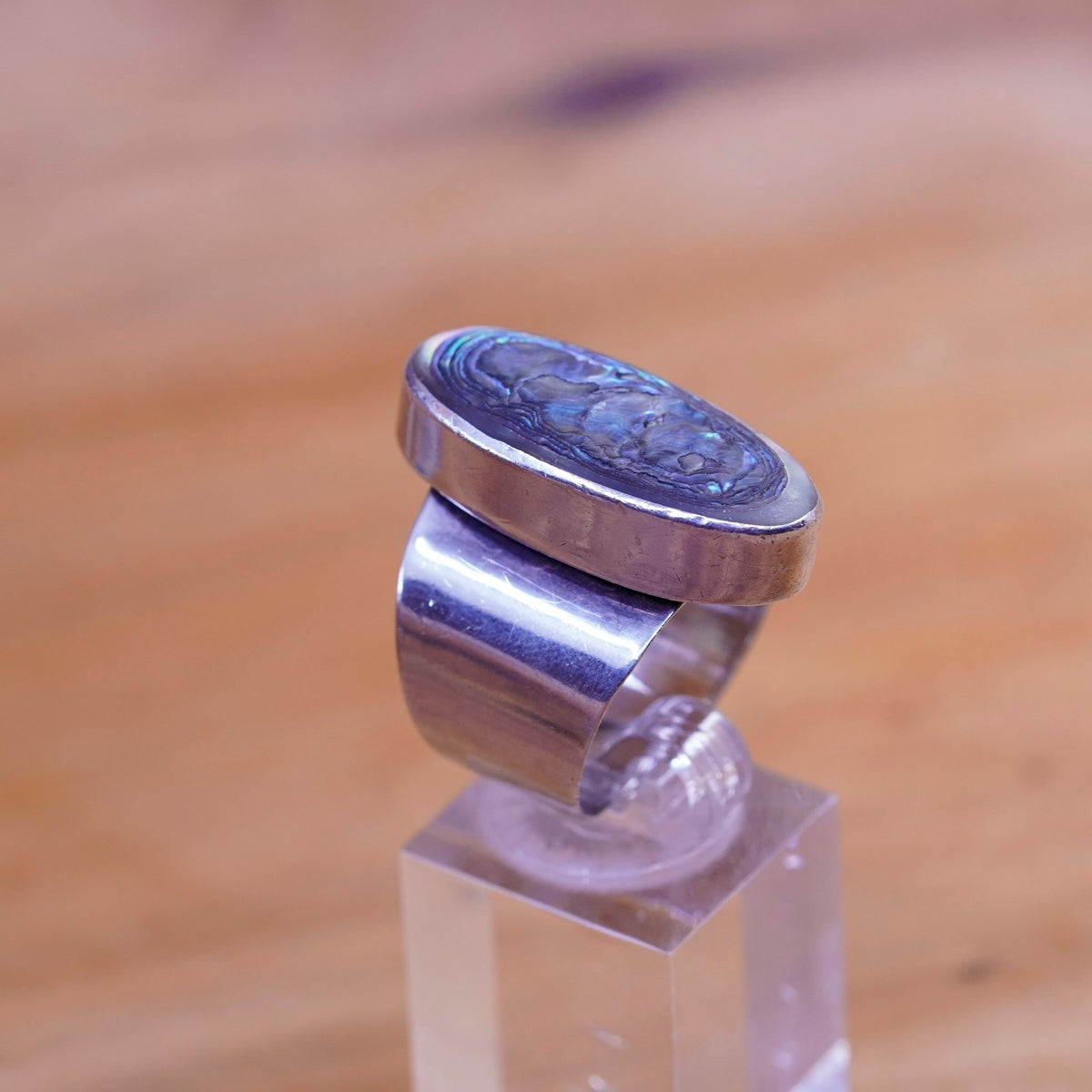 Size 8.75, vintage sterling silver handmade ring, 925 band with abalone