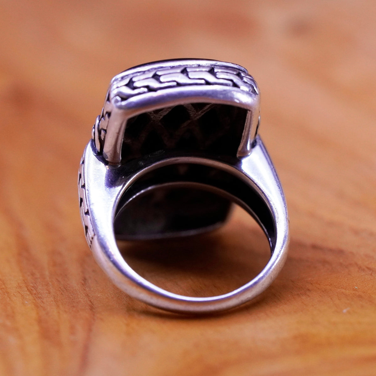 Size 6.25, vintage Mexico Sterling 925 silver handmade ring with oval onyx