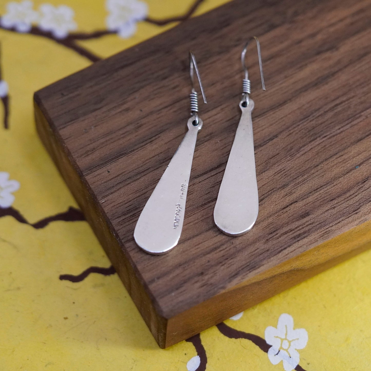 Vintage Sterling silver handmade earrings, Mexico 925 teardrop with turquoise