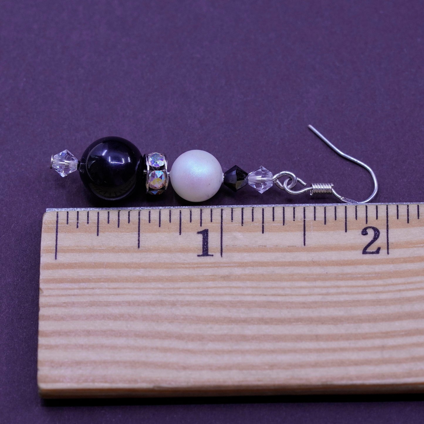 Vintage Sterling 925 silver handmade earrings with obsidian pearl