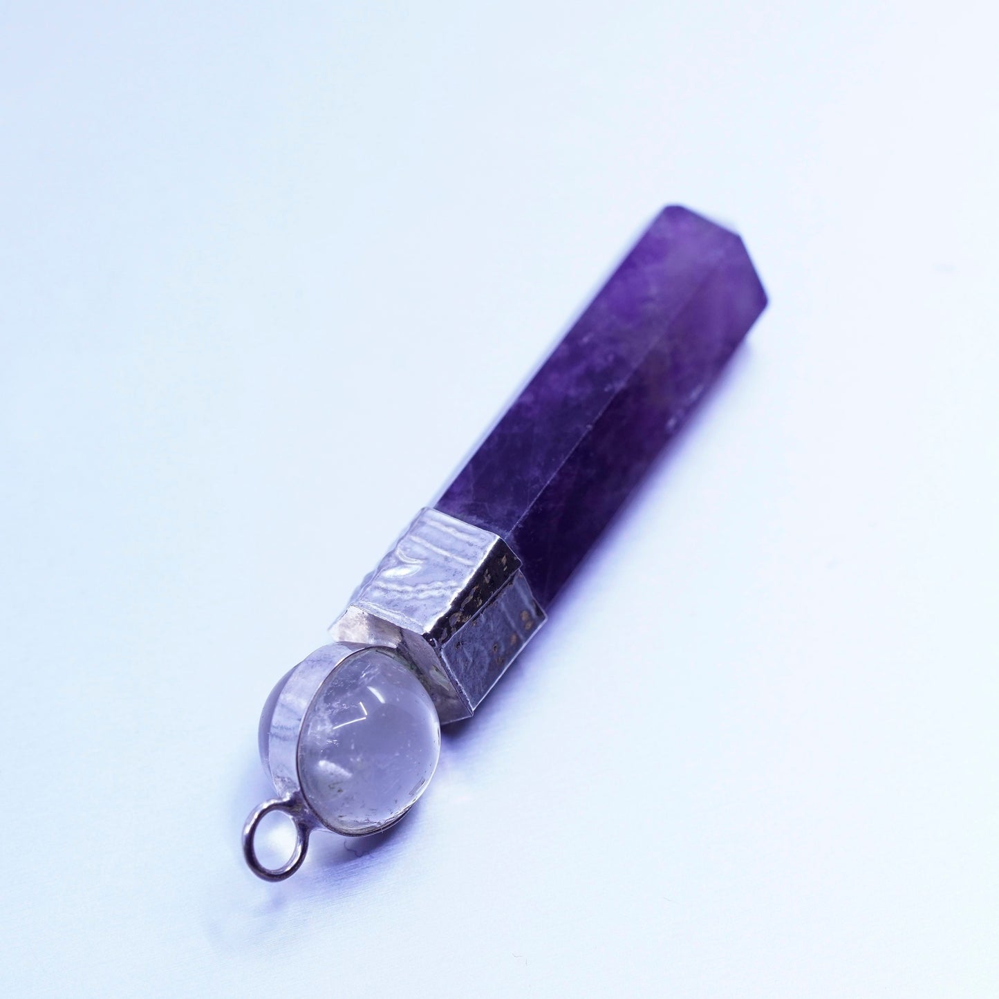 antique sterling 925 silver healing crystal pendant with amethyst