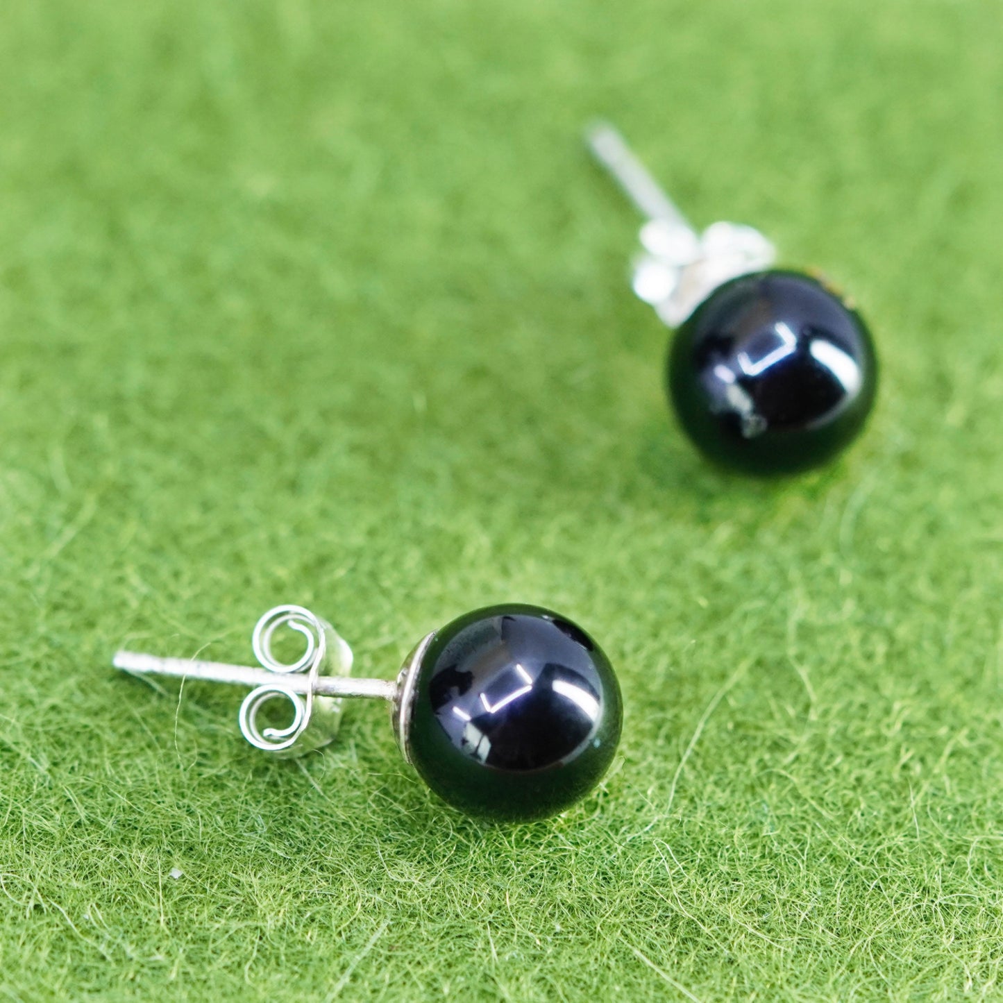 Vintage sterling silver 925 obsidian studs, handmade earrings