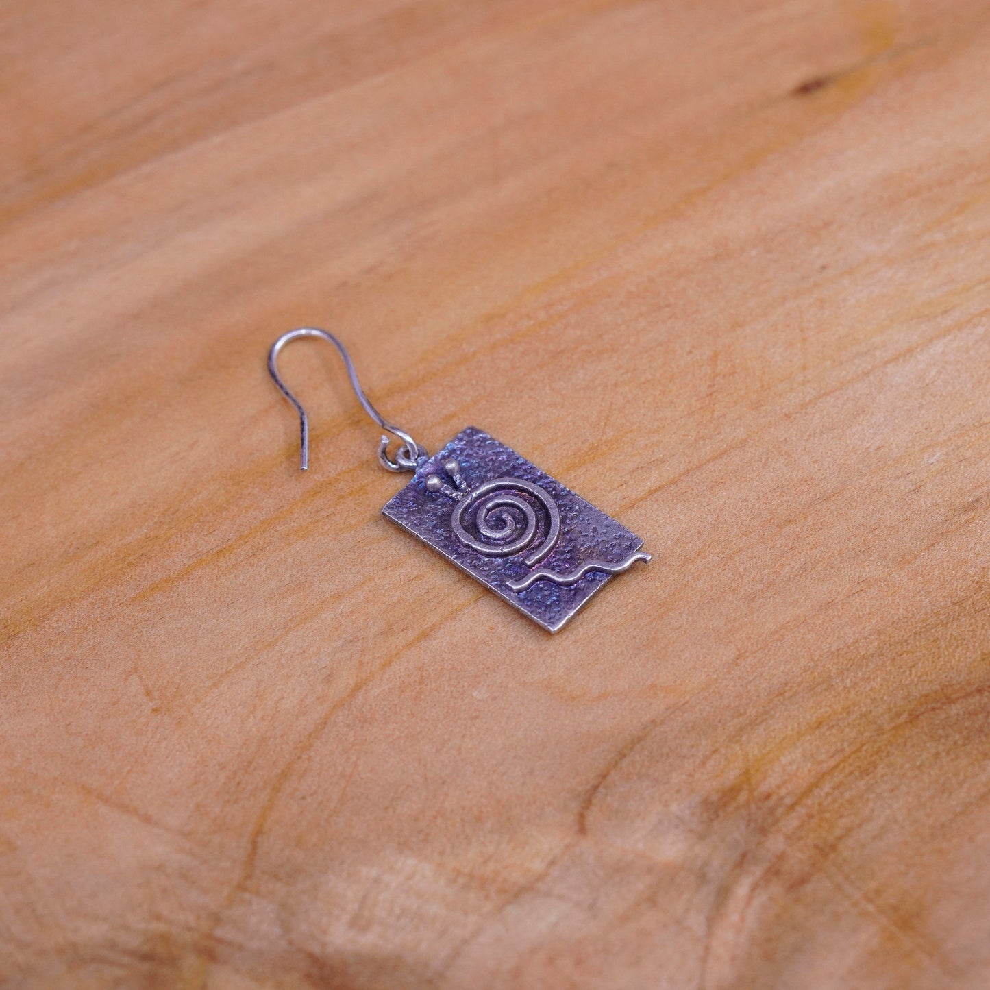 Vintage handmade sterling silver earrings, 925 rectangular dangle swirl relief