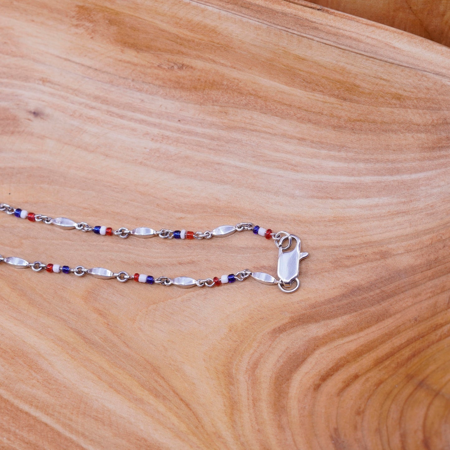 9.25”, vintage Sterling 925 silver handmade bracelet anklet w/ beads and nugget
