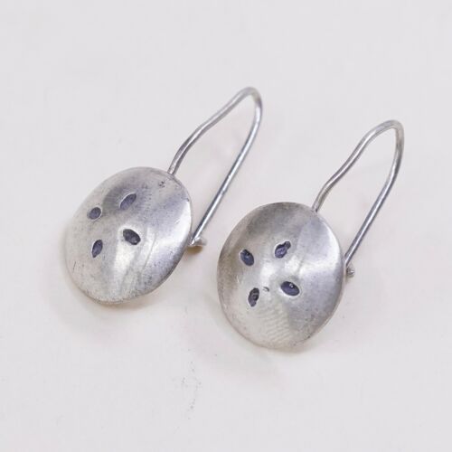 Vtg Mexico Sterling Silver Handmade Earrings, 925 Silver Sand Dollar Dangles