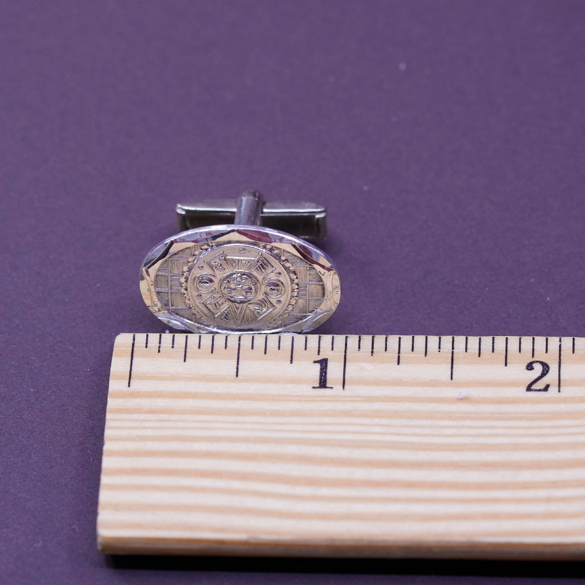 Vintage Mexico mayan handmade sterling silver cufflink, 925 cuff links