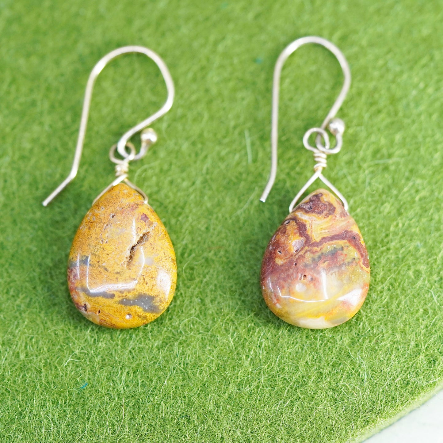 Vintage Sterling 925 silver handmade earrings with yellow jasper drops
