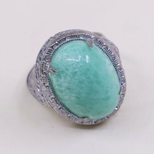 Sz 6, Vtg Thailand Handmade Sterling 925 Filigree W/ Turquoise Statement Ring