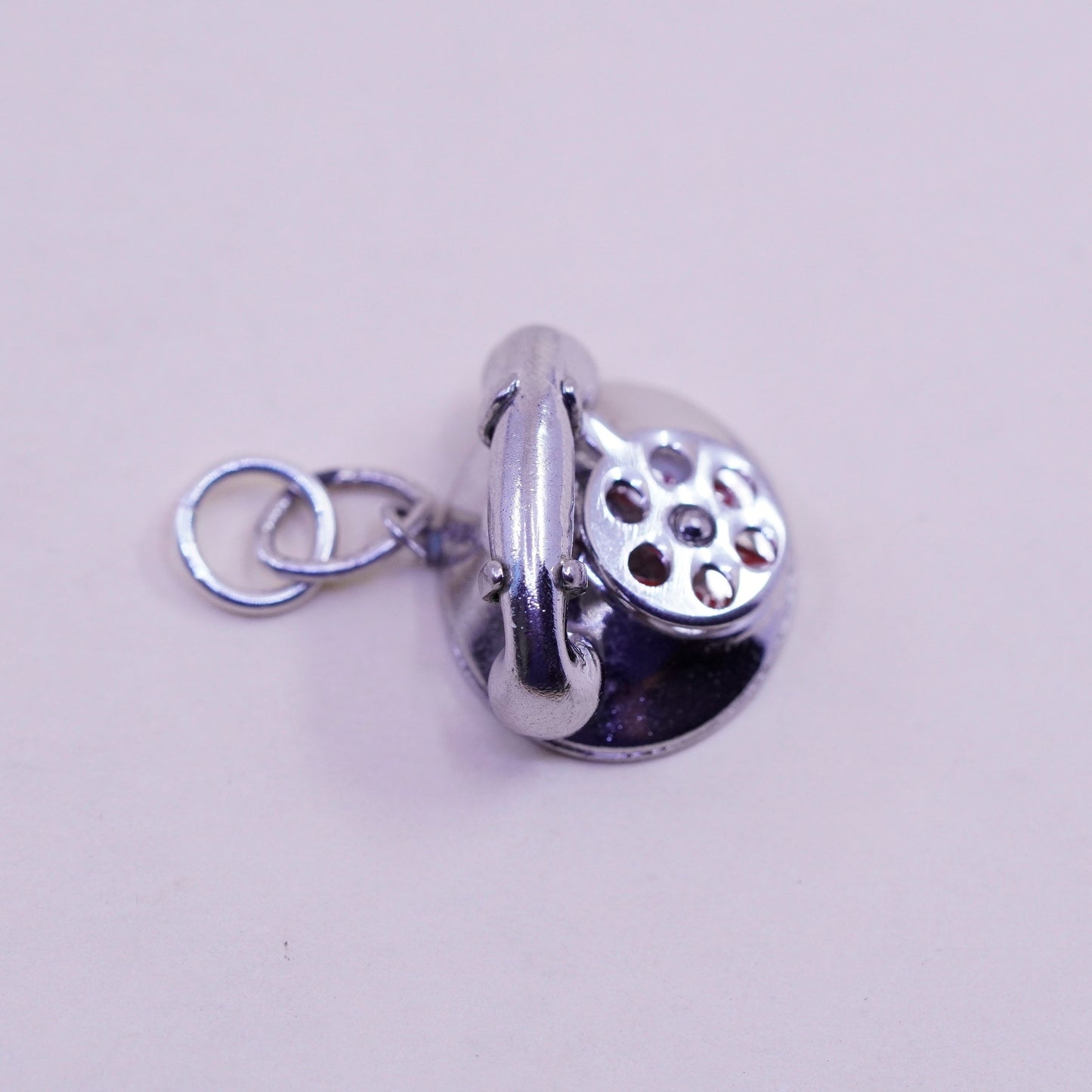 Vintage Sterling silver handmade pendant, 925 old fashion telephone charm