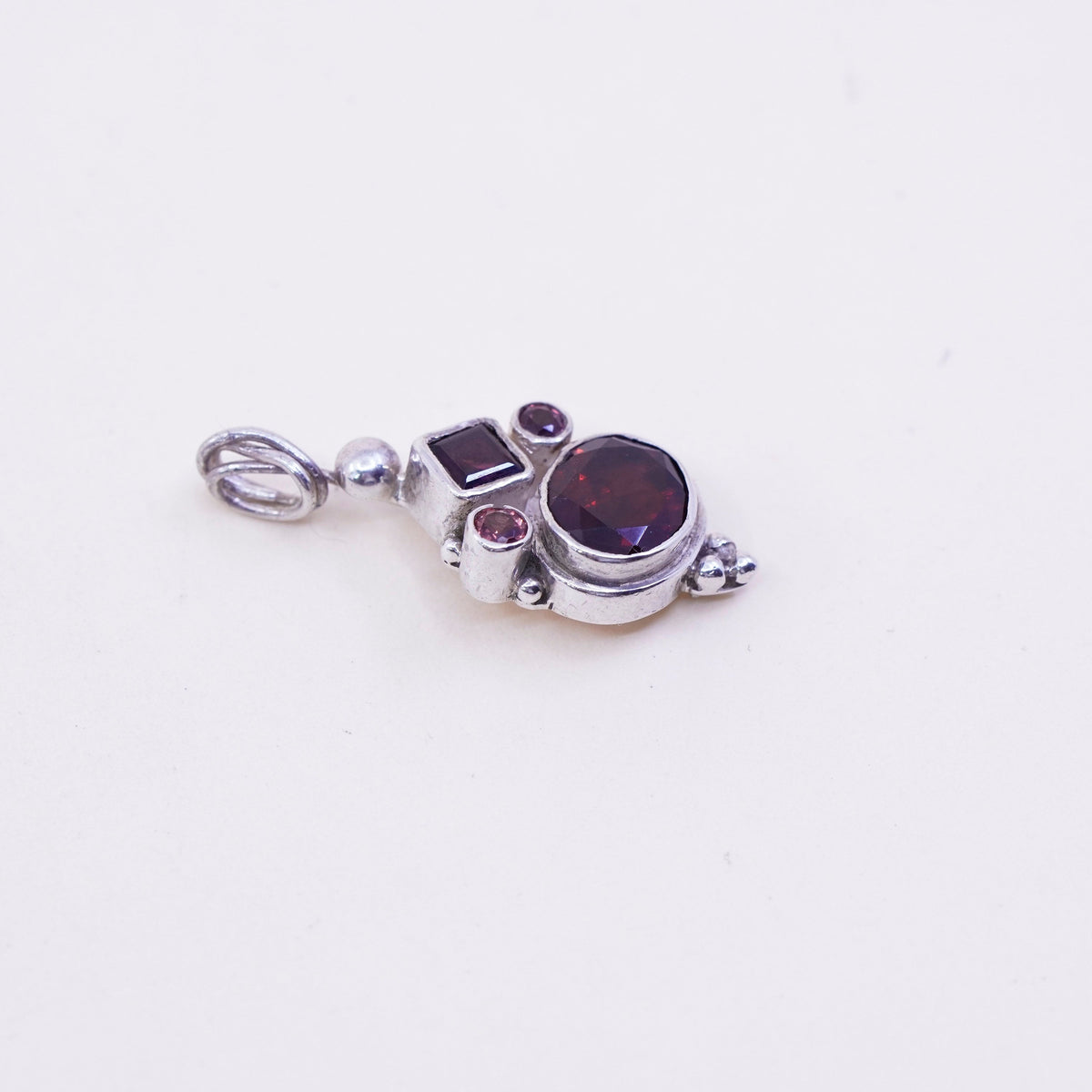 Vintage Sterling 925 silver handmade pendant with oval ruby
