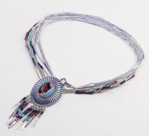 18”, Q.T Sterling handmade necklace, 925 Liquid Silver Multi Strands W/ Pendant