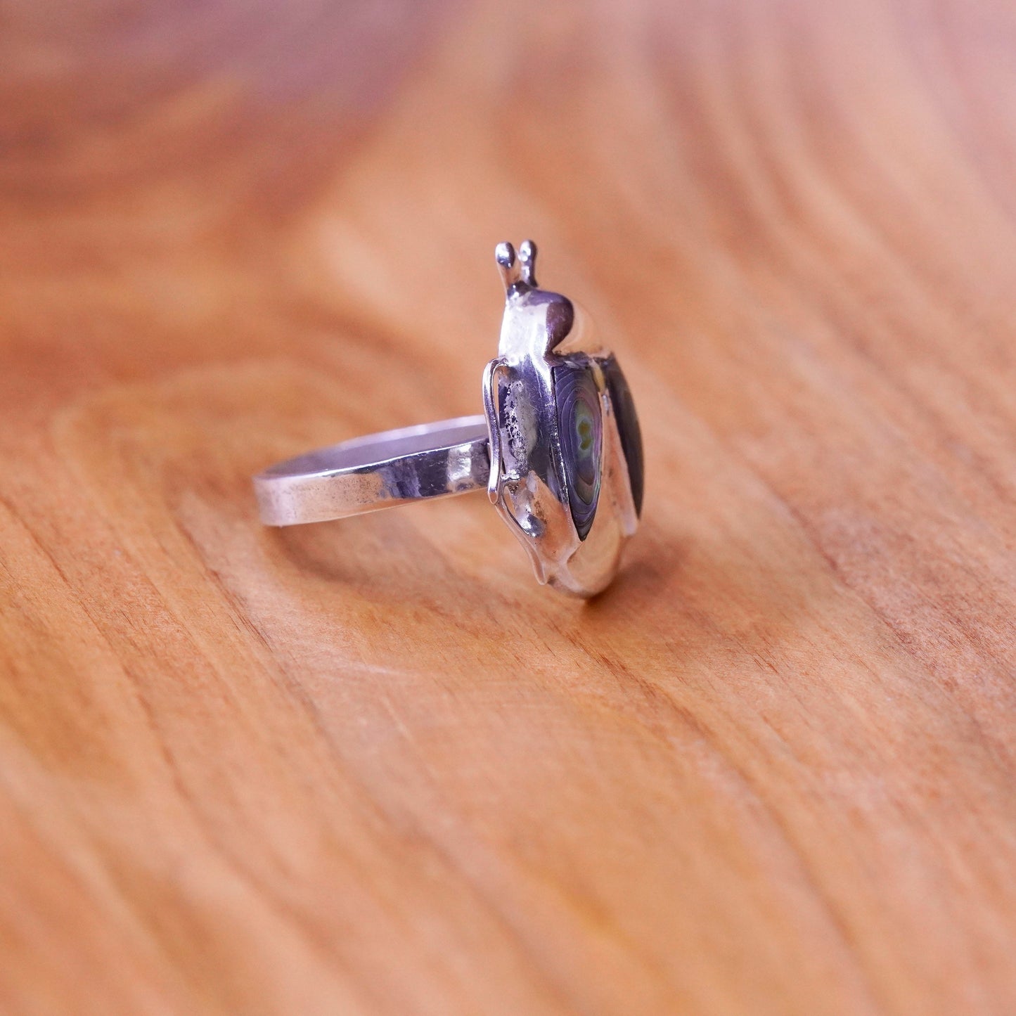 Size 6.25, vintage Mexico sterling silver handmade ring, 925 firefly w/ abalone