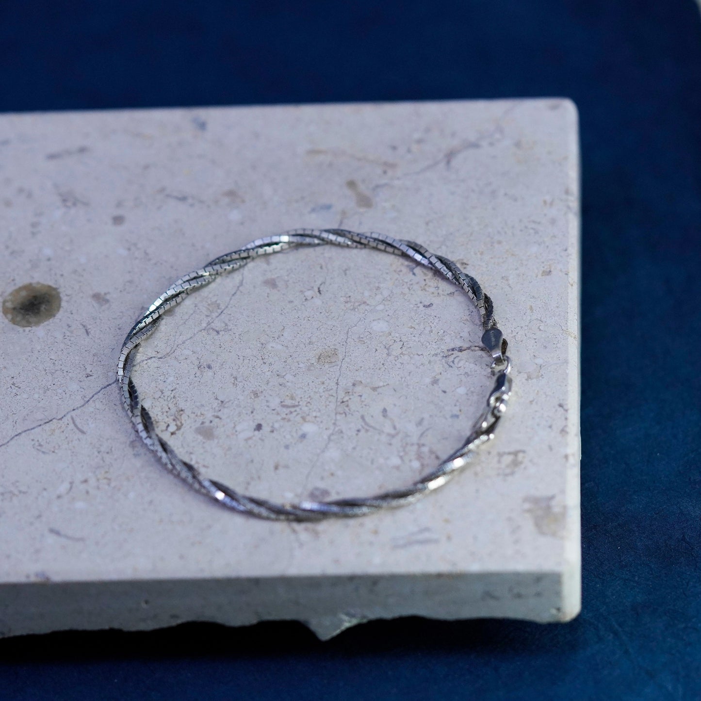 7”, 3mm, vintage Sterling silver handmade bracelet, twisted 925 box chain