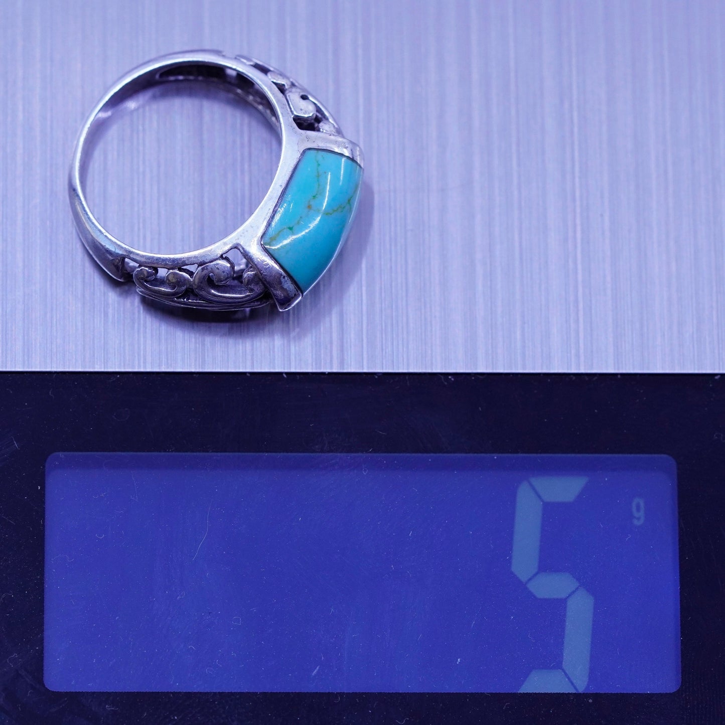 Size 7.25, southwestern Sterling 925 silver handmade filigree ring turquoise