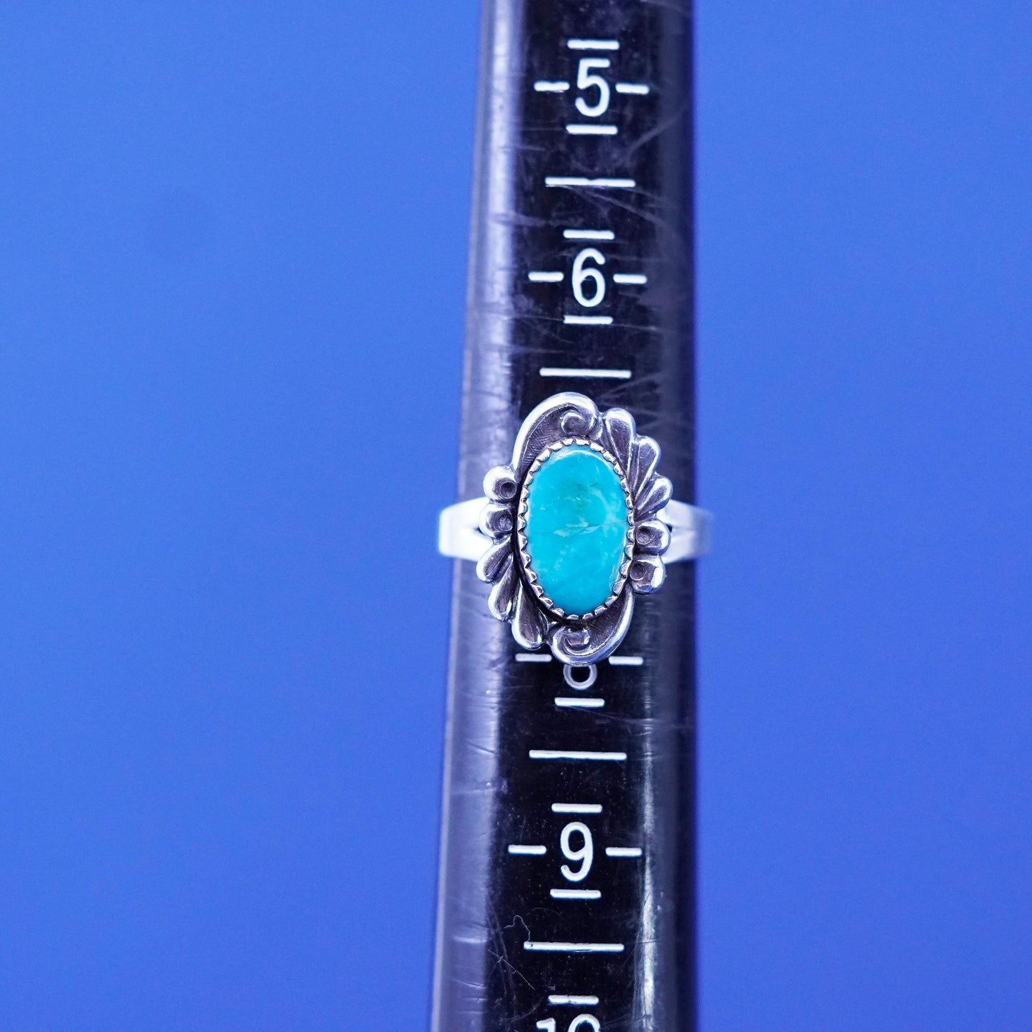 Size 7.25, Native American bell trading Sterling silver handmade ring turquoise