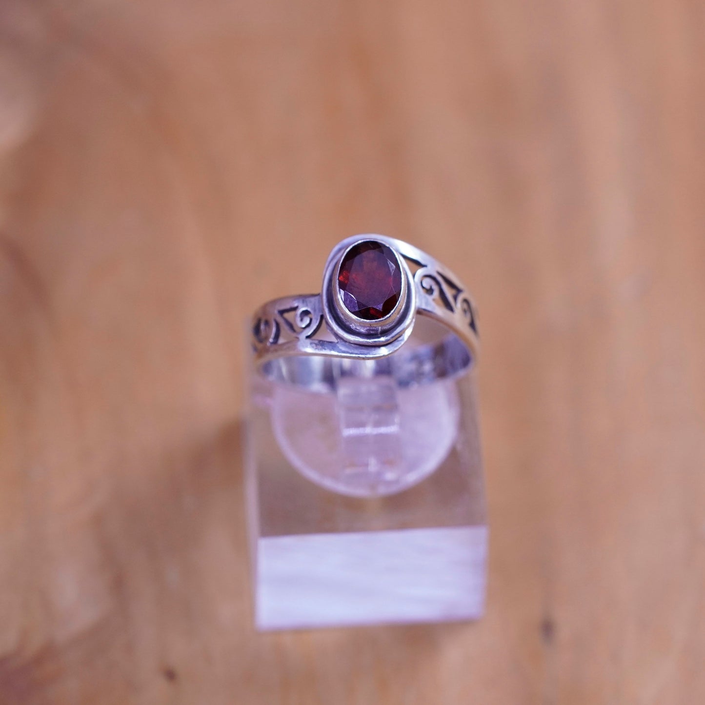 Size 5.5, size adjustable. vintage Sterling 925 silver ring with oval ruby