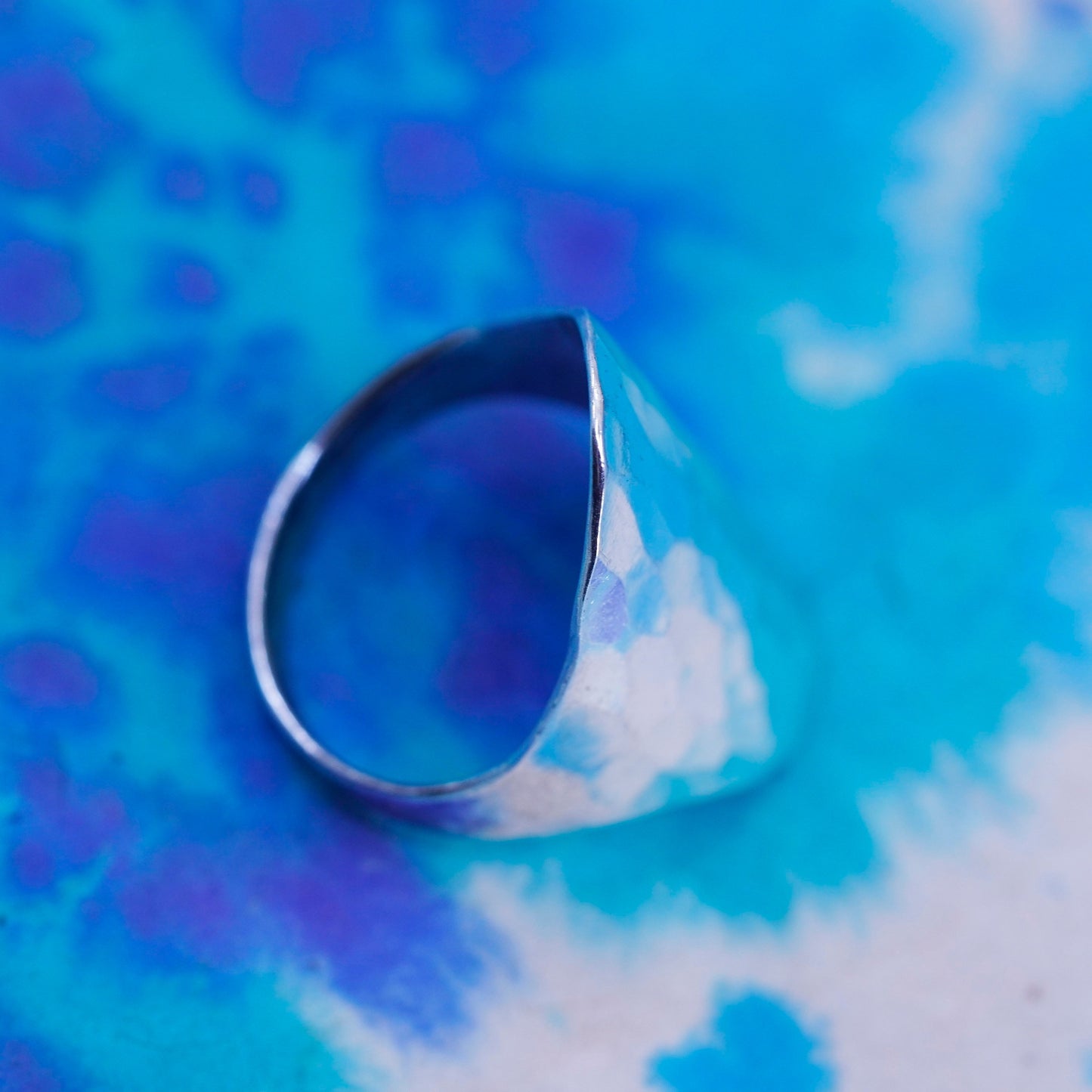 Size 7, vintage Sterling silver handmade ring, modern hammered 925 band