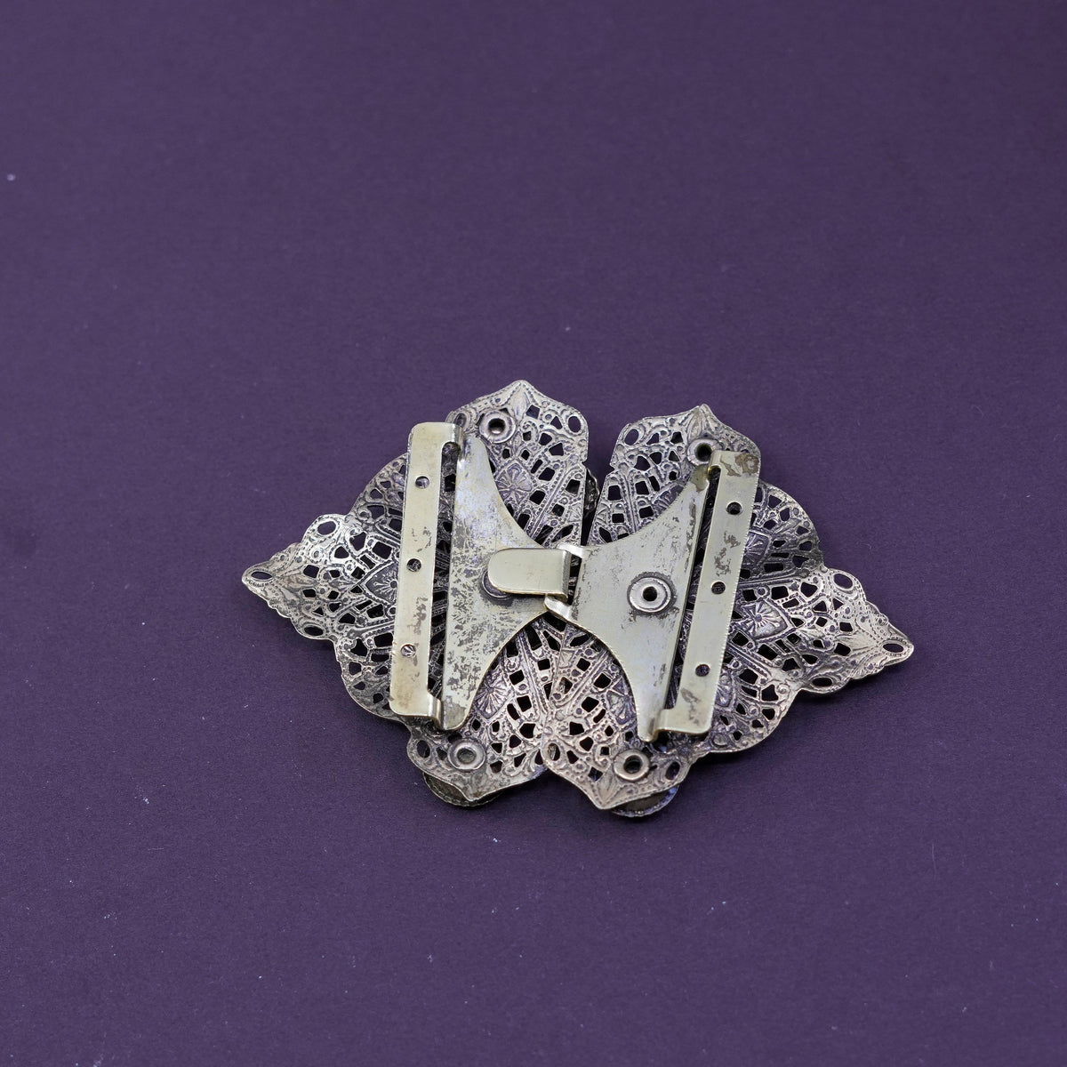 Vintage gold tone filigree belt buckle with beads