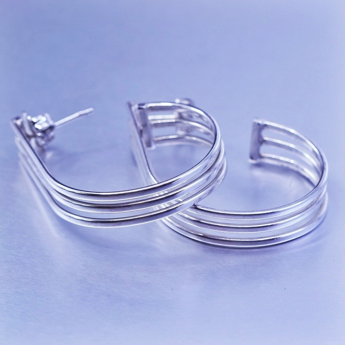 1.5”, vintage Sterling silver handmade earrings, modern 925 simple oval hoops