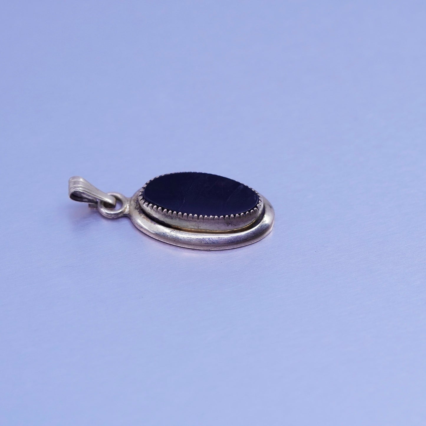 antique 12K gold filled handmade pendant with oval obsidian