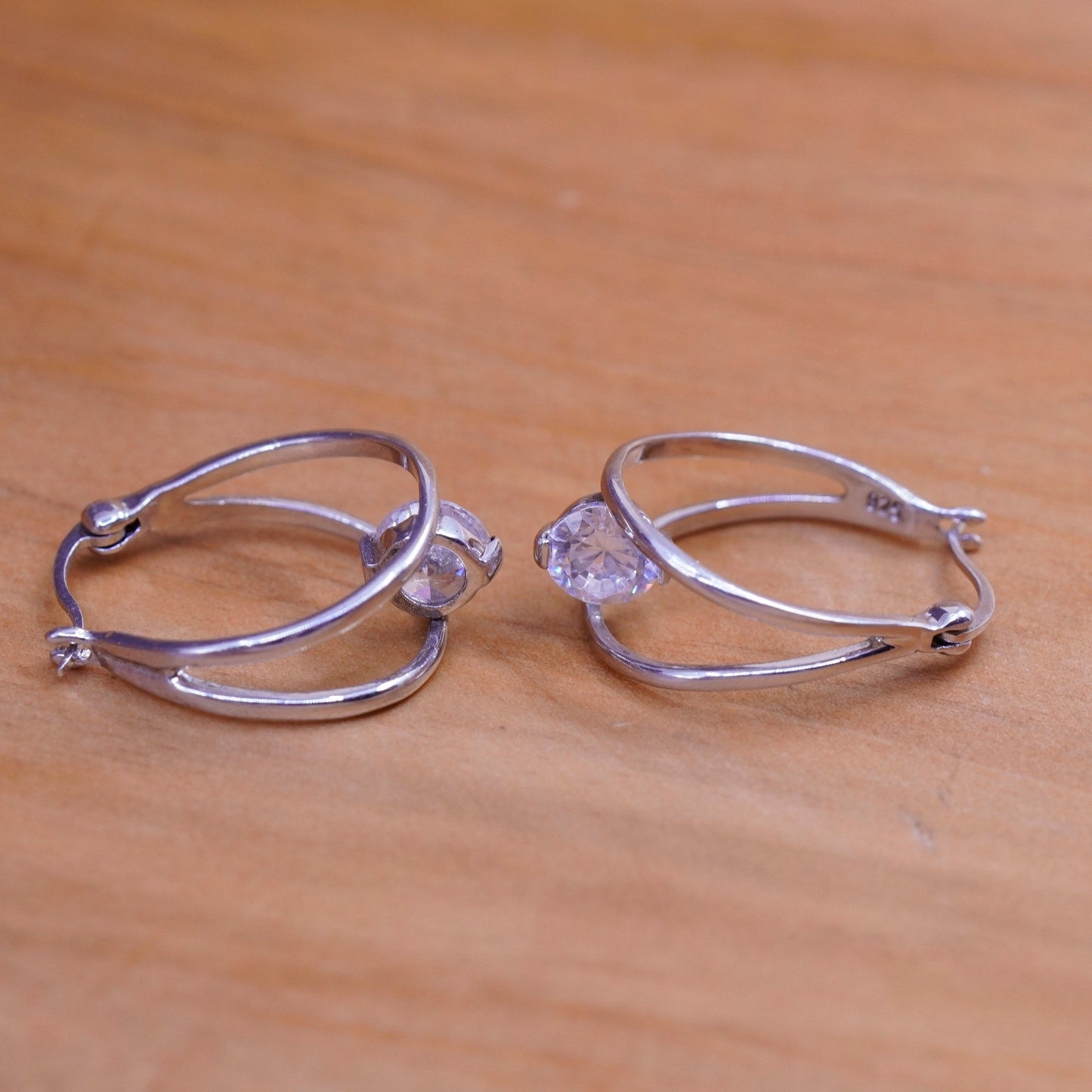 0.75”, Vintage Sterling silver earrings, 925 hoops with cz