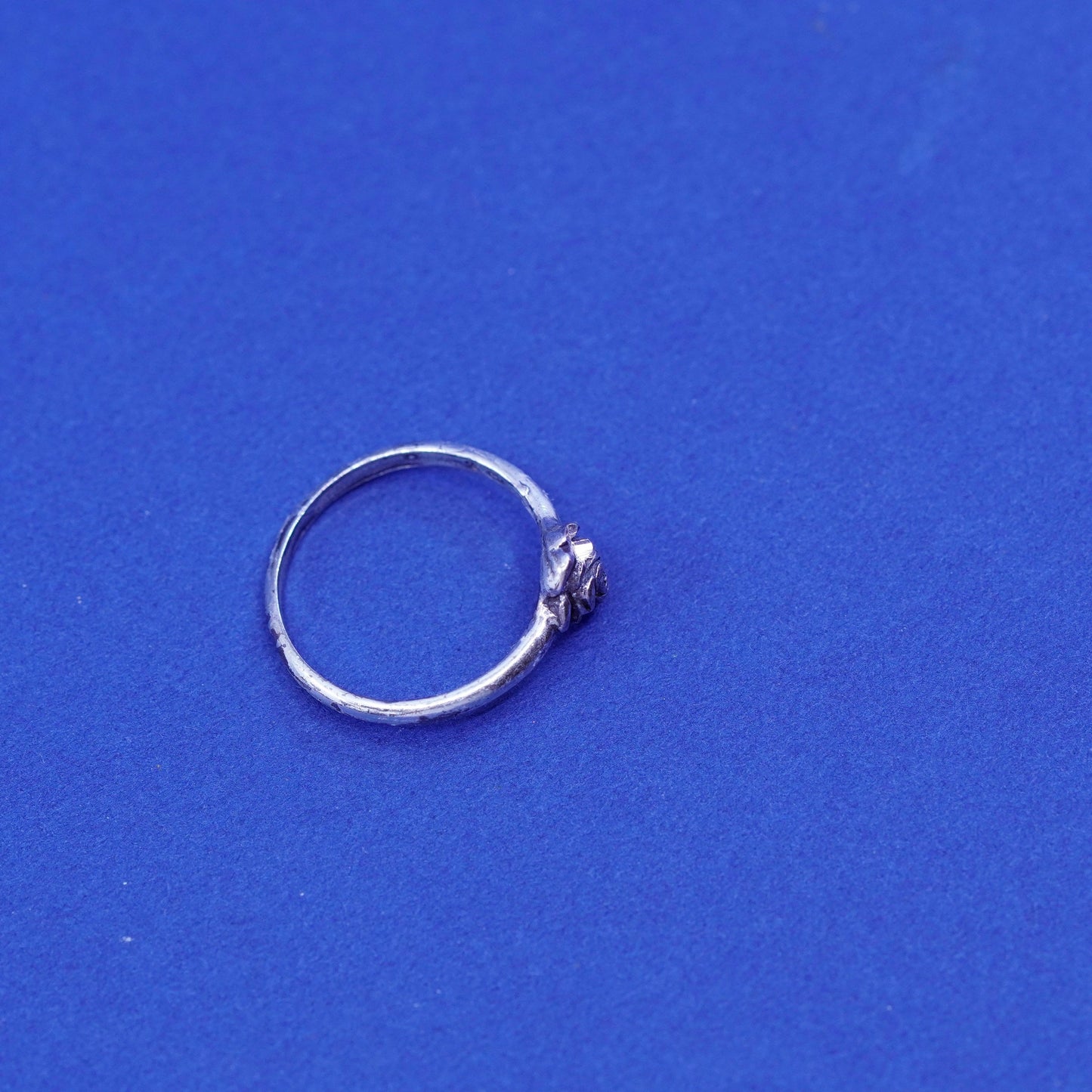 Size 5, vtg shube Sterling silver handmade ring, 925 filigree rose flower band