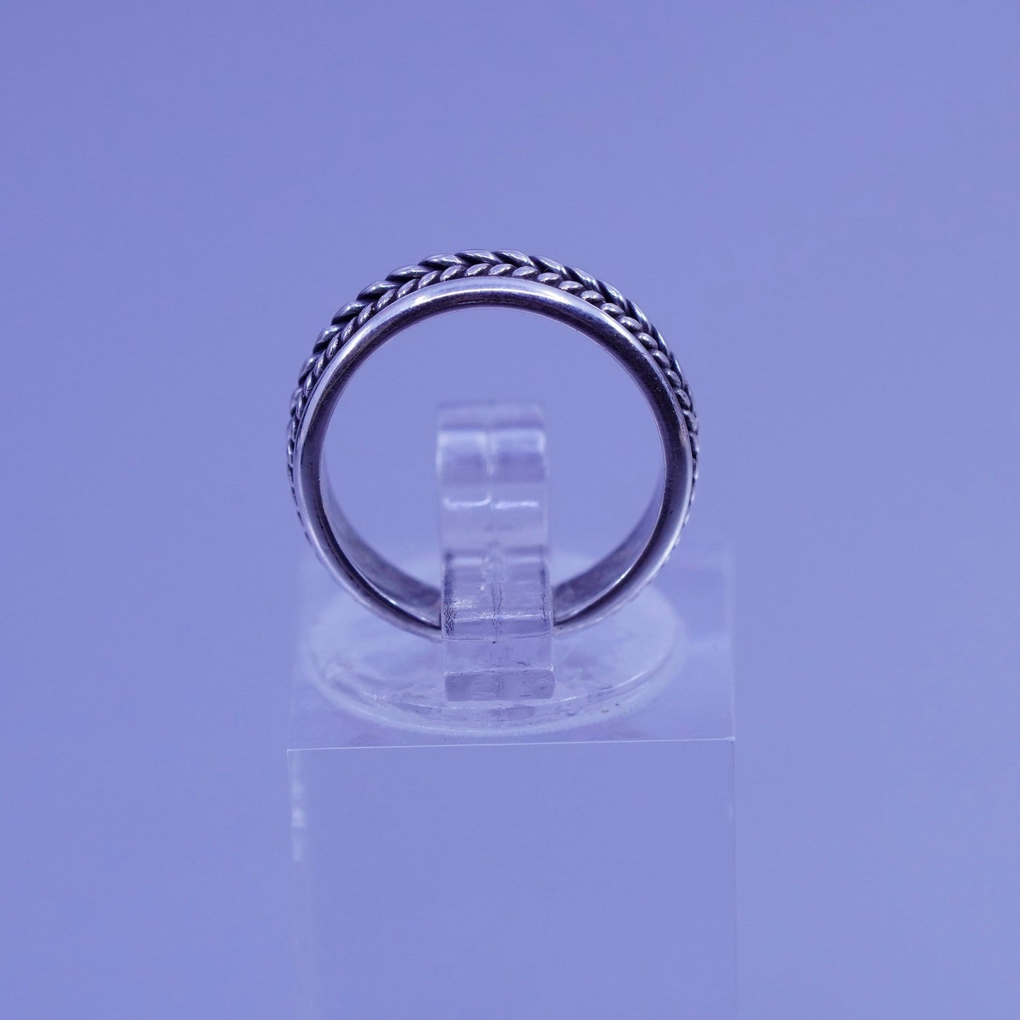 Size 3, vintage BA Suarti Sterling 925 silver open pinky ring, band with cable