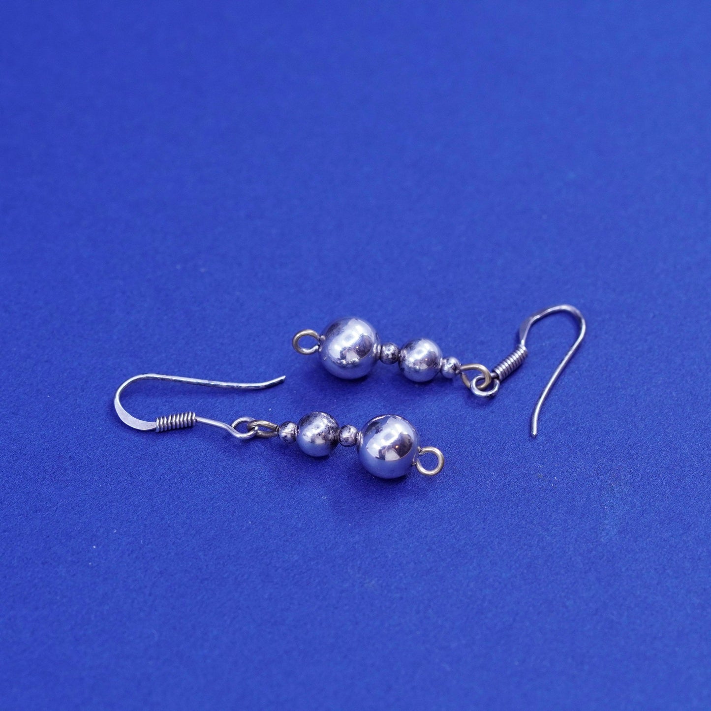 1”, Vintage sterling silver handmade earrings, simple 925 beads