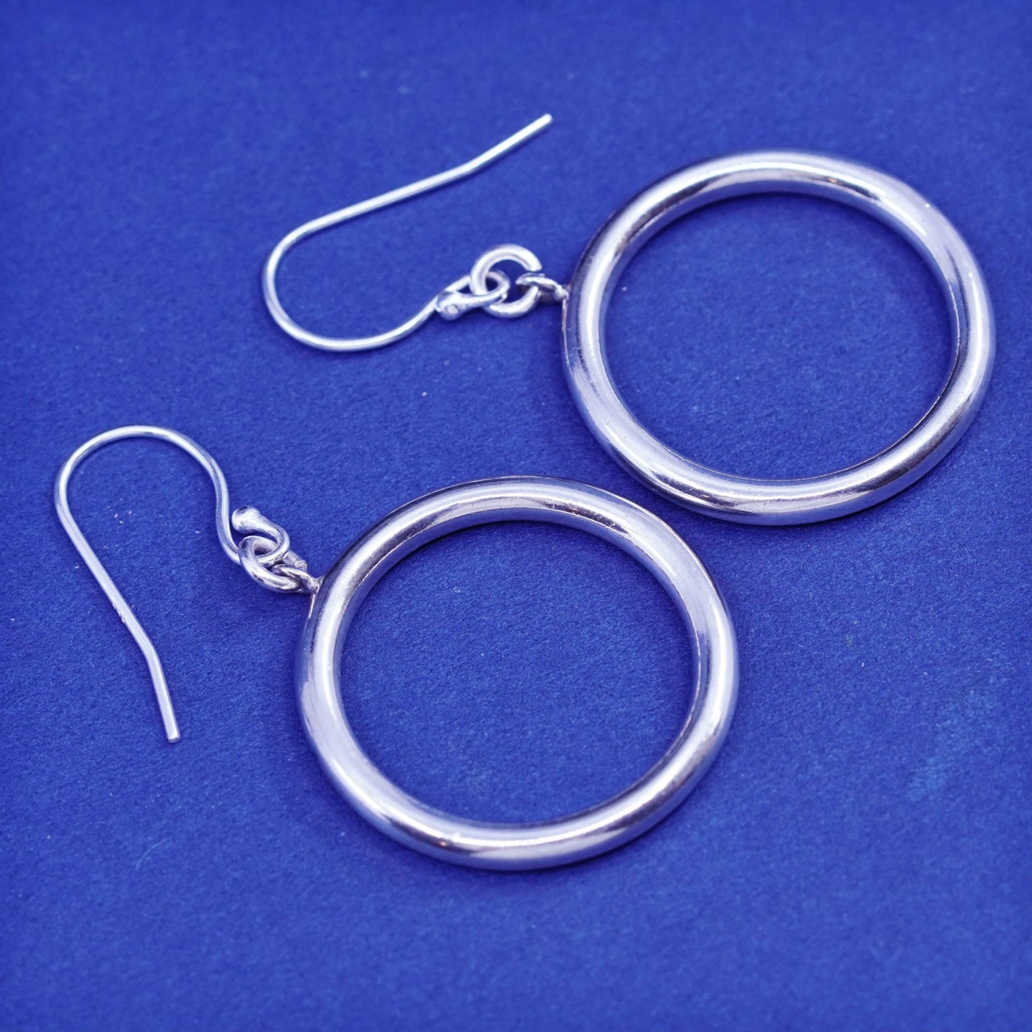 Vintage sterling silver handmade earrings, 925 circle dangles