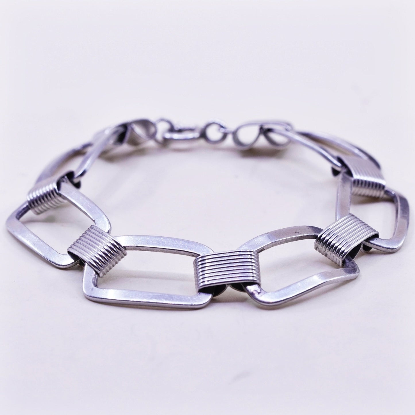 7”, 14mm, Vintage sterling silver handmade bracelet, 925 rectangular link chain