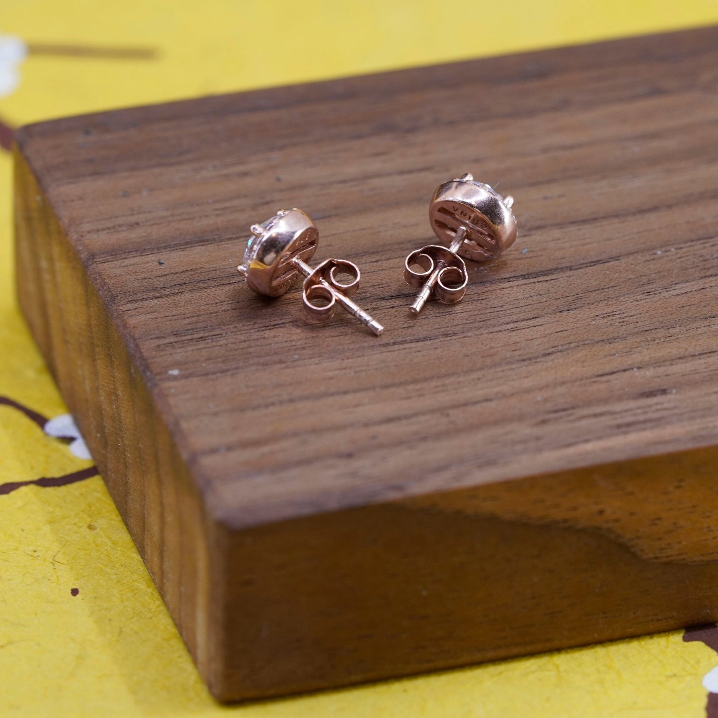 Vintage rose gold Sterling 925 silver cluster round Cz studs Swarovski earrings