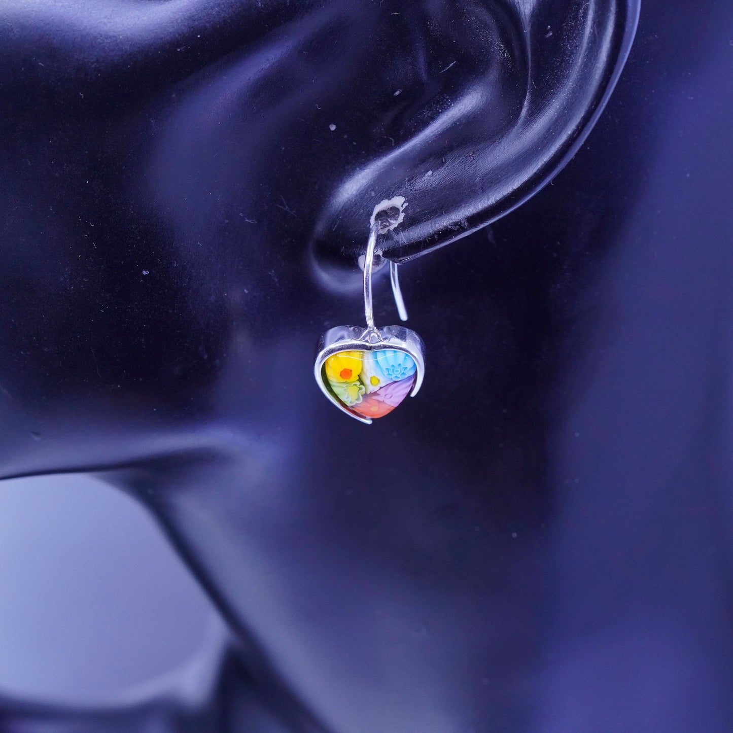 Italian Alan K sterling 925 silver earrings multiciori heart, murano glass