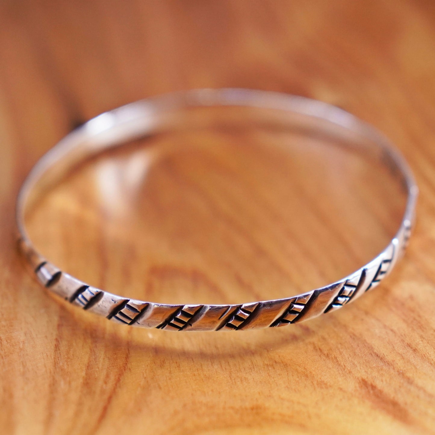 7.75”, vtg FOM Sterling silver handmade bracelet, 925 bangle twisted textured