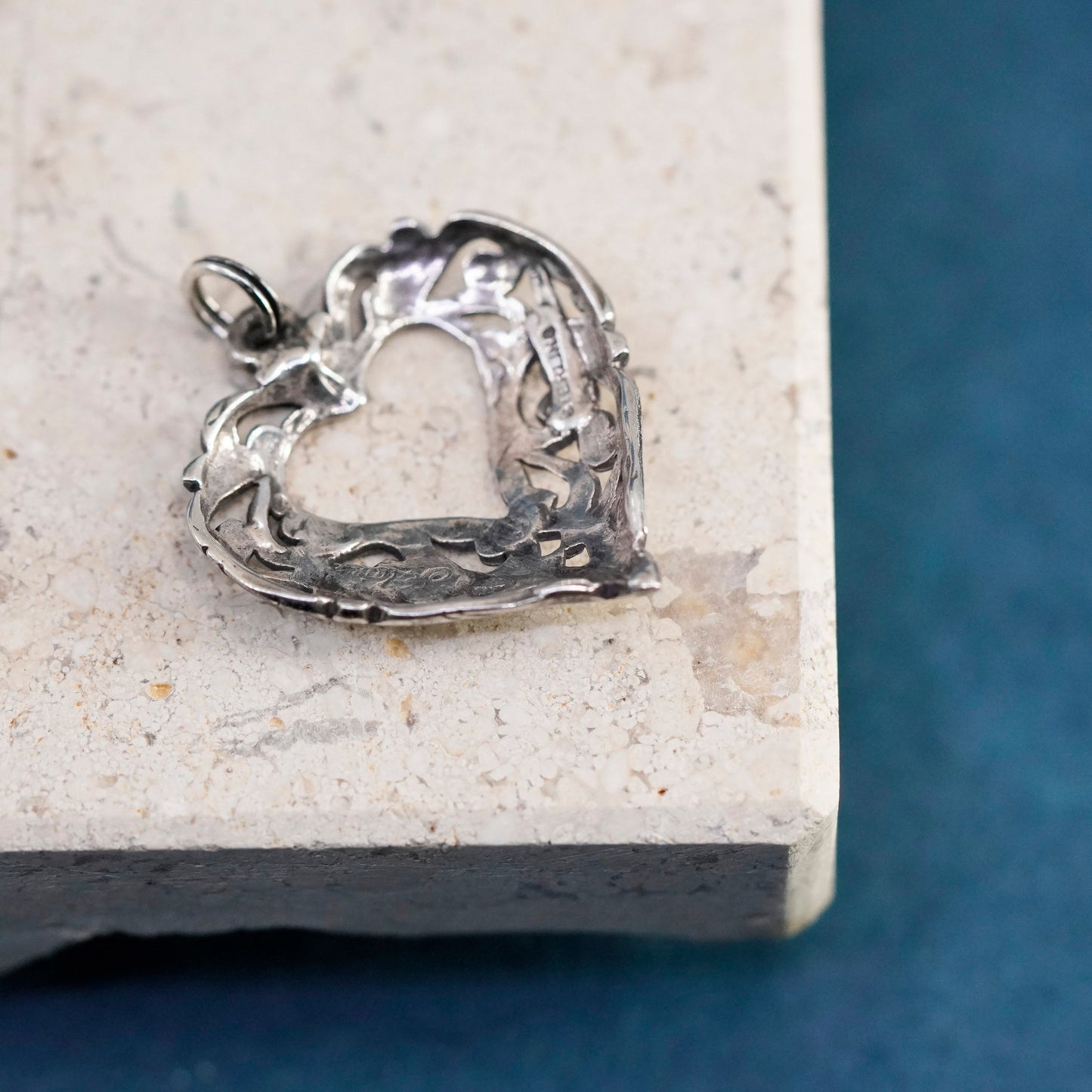 Vintage Sterling silver handmade pendant, 925 Jezlaine filigree heart