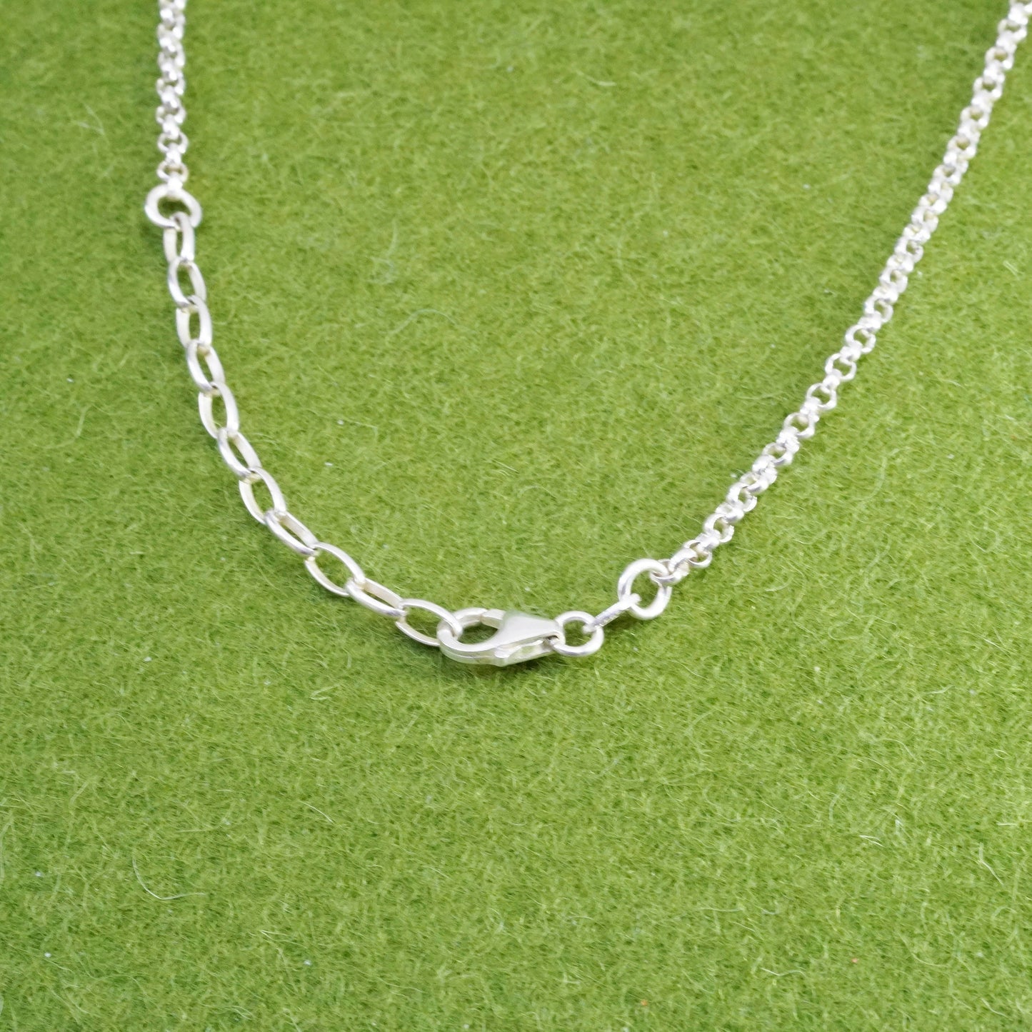16+2”, Vintage 925 sterling silver circle chain with filigree heart pendant