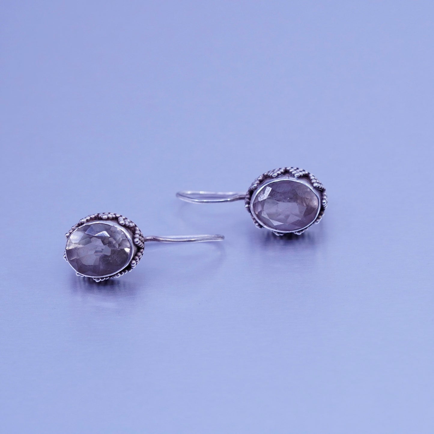 Vintage Sterling 925 silver teardrop earrings with smoky topaz and beads