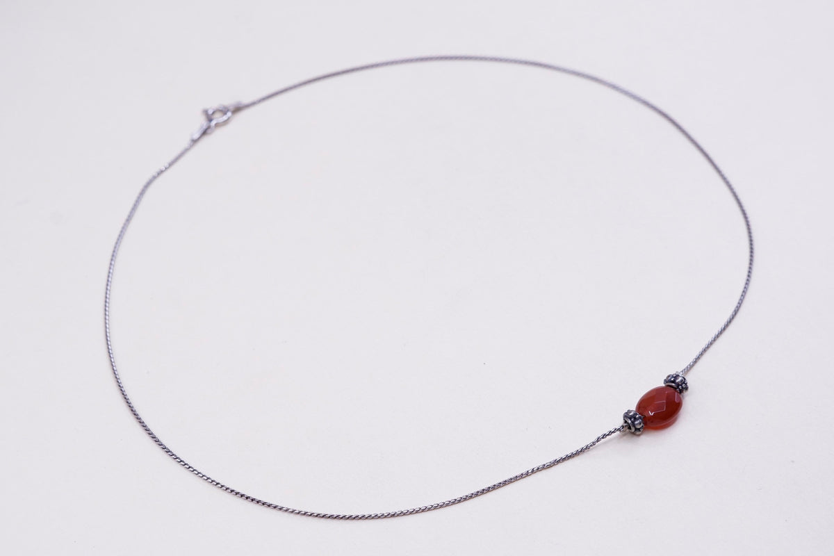 16”, Vtg Handmade Sterling 925 silver snake necklace With ruby pendant